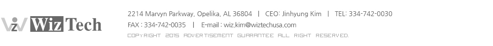 384 Old Hutchinson Mill RD .Lagrange GA 3024, CED:김진형, TEL:054-461-3381, FAX:054-461-3391, EMAIL:wiztech57@naver.com, 사업자등록번호:513-12-64823